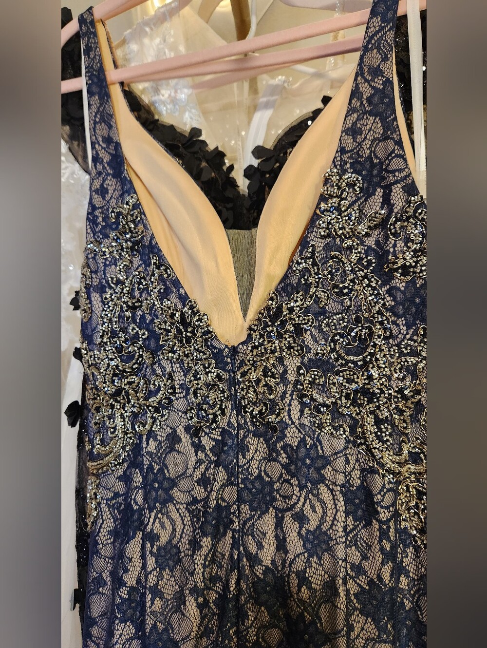 NWT Envious Couture Size 14 Navy Prom Dress Lace Chiffon Mermaid - Picture 9 of 9